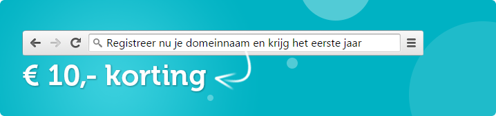 Registreer nu je domeinnaam en krijg het eerste jaar 10 euro korting